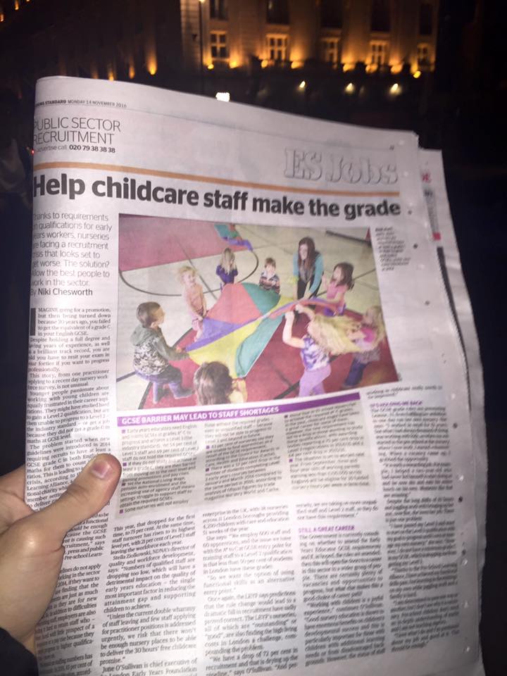 Evening Standard article: Help childcare staff make the grade